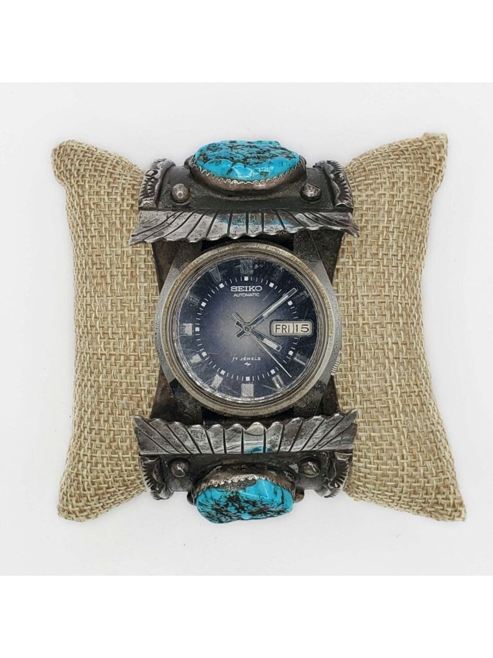 Southwestern W Spencer Navajo Watch Turquoise Cuff Bracelet Sterling Silver
